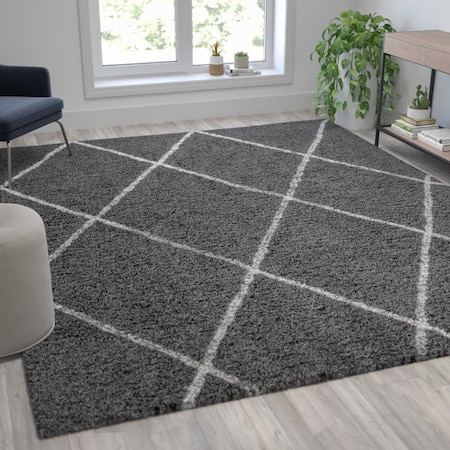 Flash Furniture Shag Style Diamond Trellis Area Rug - 8' x 10' - Charcoal/Ivory Polyester (PET) RC-KJ-181070-01-810-GR-IV-GG